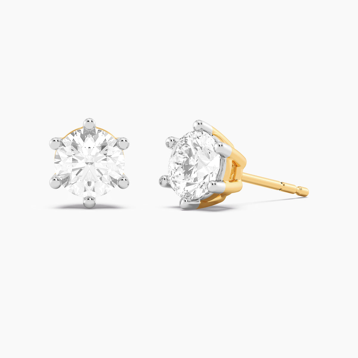Lab-grown diamond stud earrings in gold with six prong setting