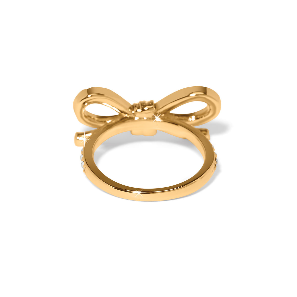 Gold plated Illumina Bow ring with fine quality crystal on a gold band.