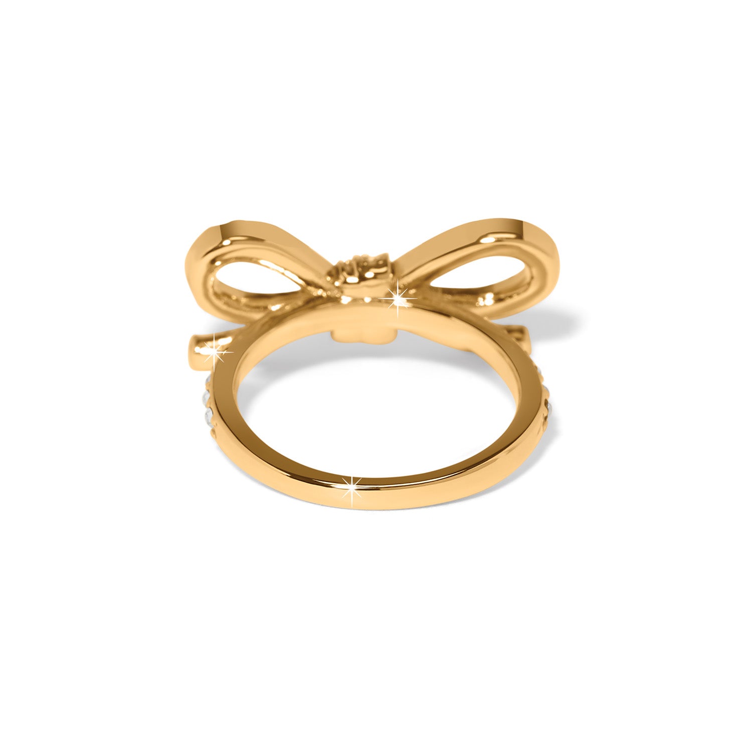 Gold plated Illumina Bow ring with fine quality crystal on a gold band.