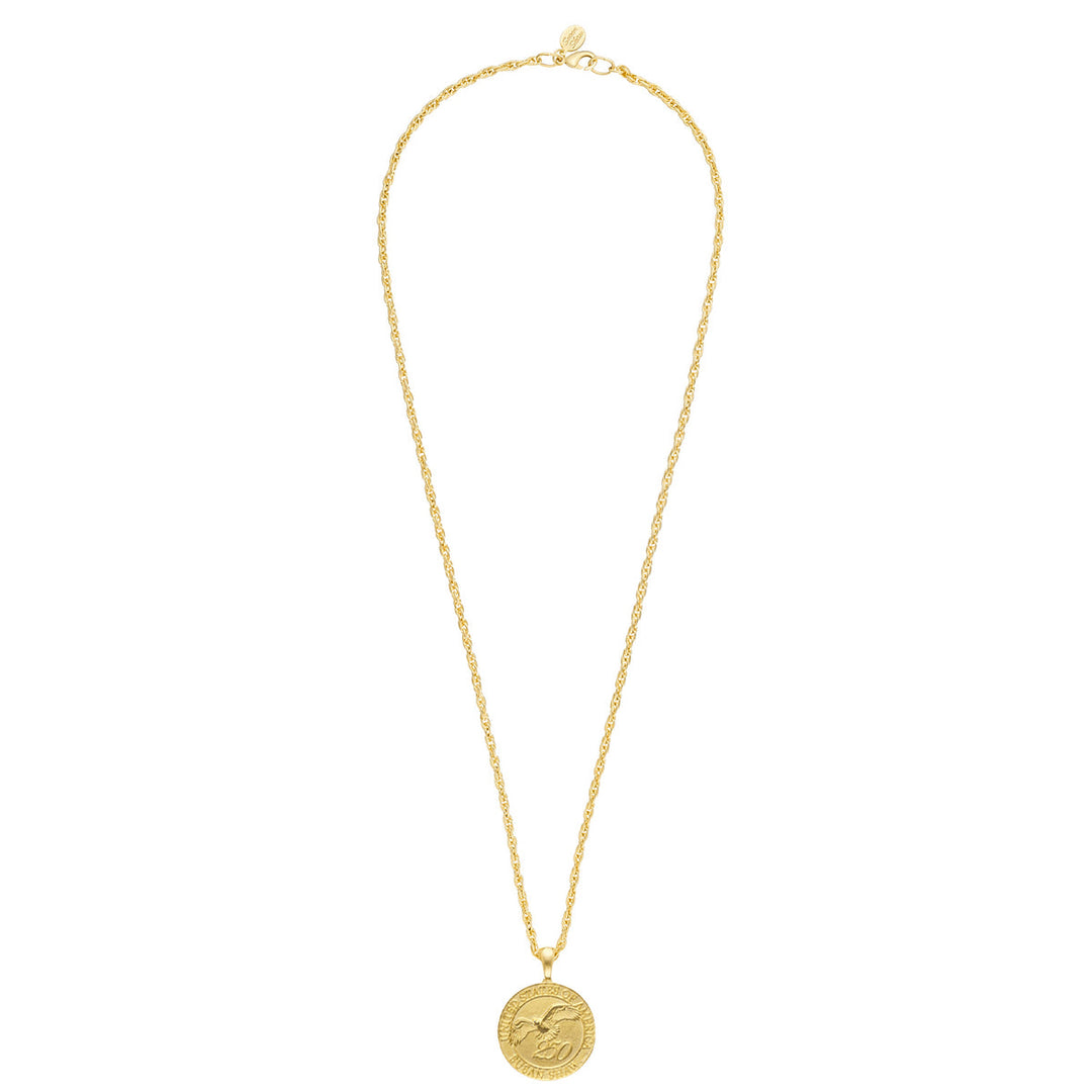 Gold USA Coin On 30" Rope Chain Necklace