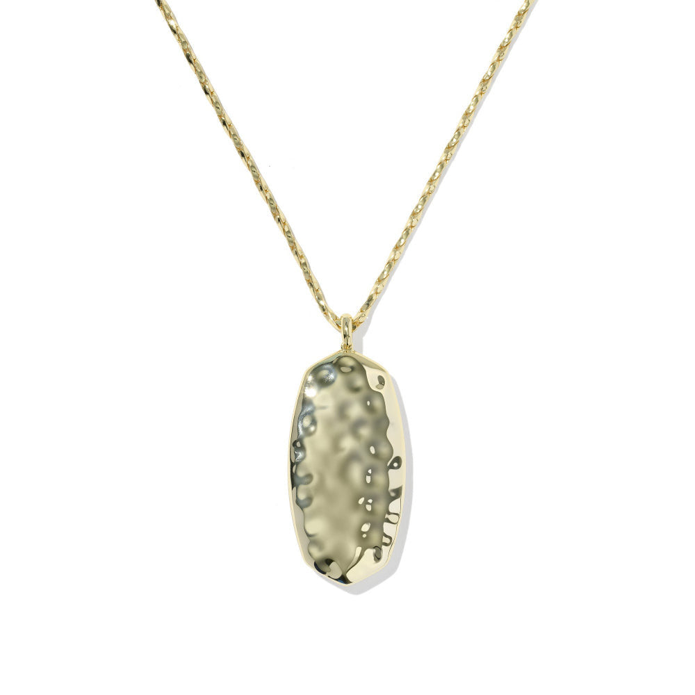 Danielle Riveted Long Pendant Necklace in gold with a hammered metal reversible pendant.