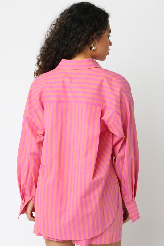 Hannah Sarai striped shirt in cotton-linen blend with relaxed fit silhouette