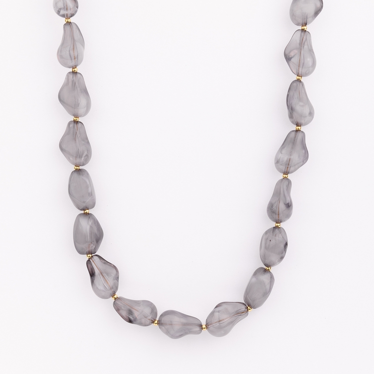 Cami Necklace featuring irregular grey marbled resin beads separated by small gold spacers.