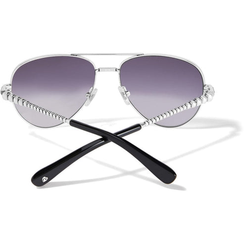 Aviator sunglasses with silver-plated accents in a silver-black colorway offering UV protection.