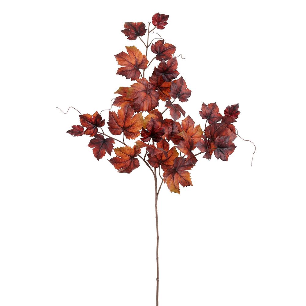 36-inch artificial grape leaf spray with reddish-brown autumn foliage and thin brown stems.