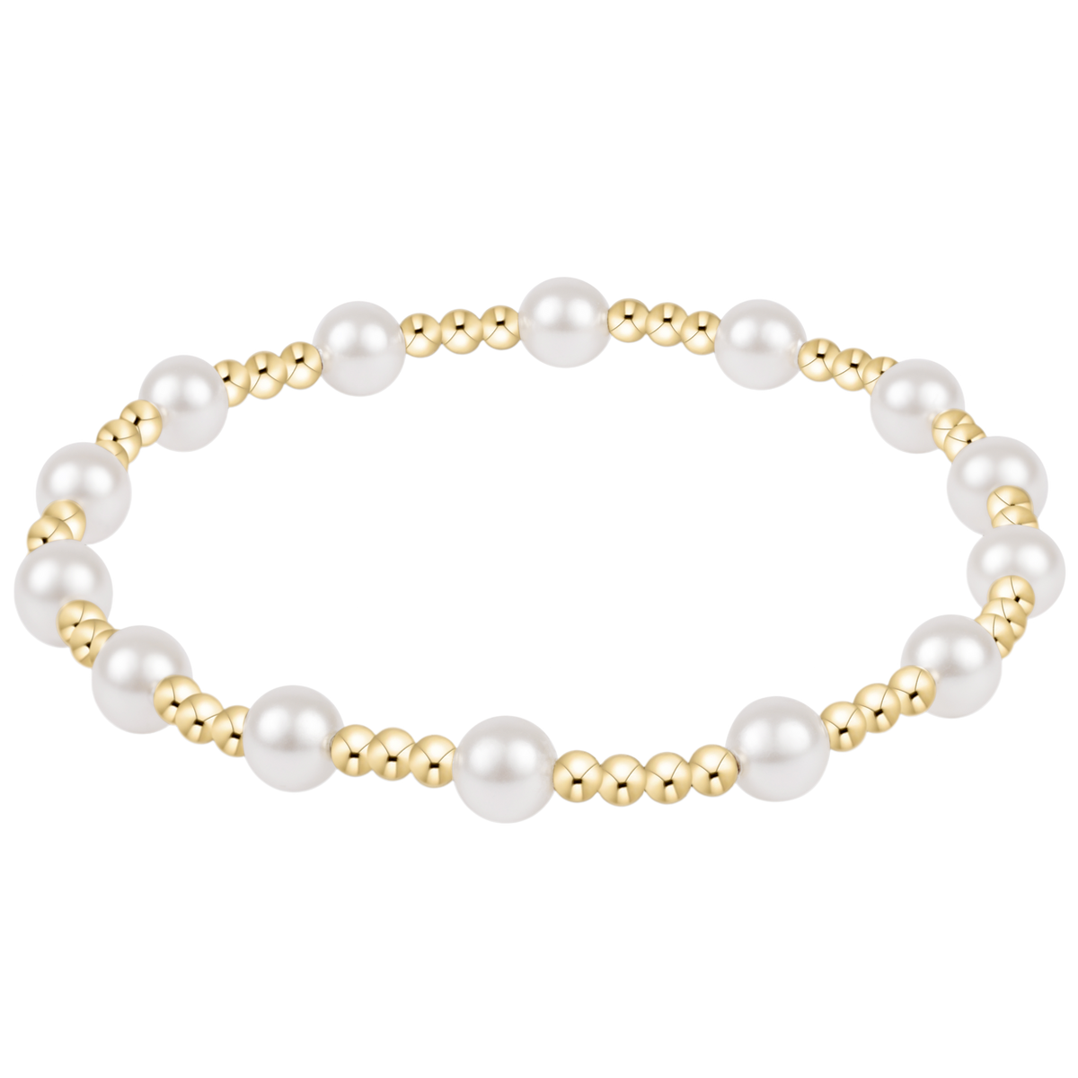 Extends Sincerity 5mm crystal pearl and 14kt gold-filled bead stretch bracelet.