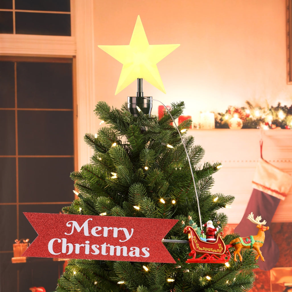 Animated Tree Topper Santa's Sleigh - White Santa
