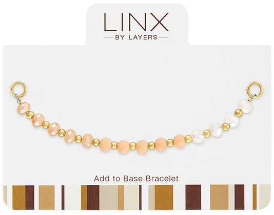 Gold Transitioning Nude Trio LINX Add-On with peach and white faceted beads and gold spacers.
