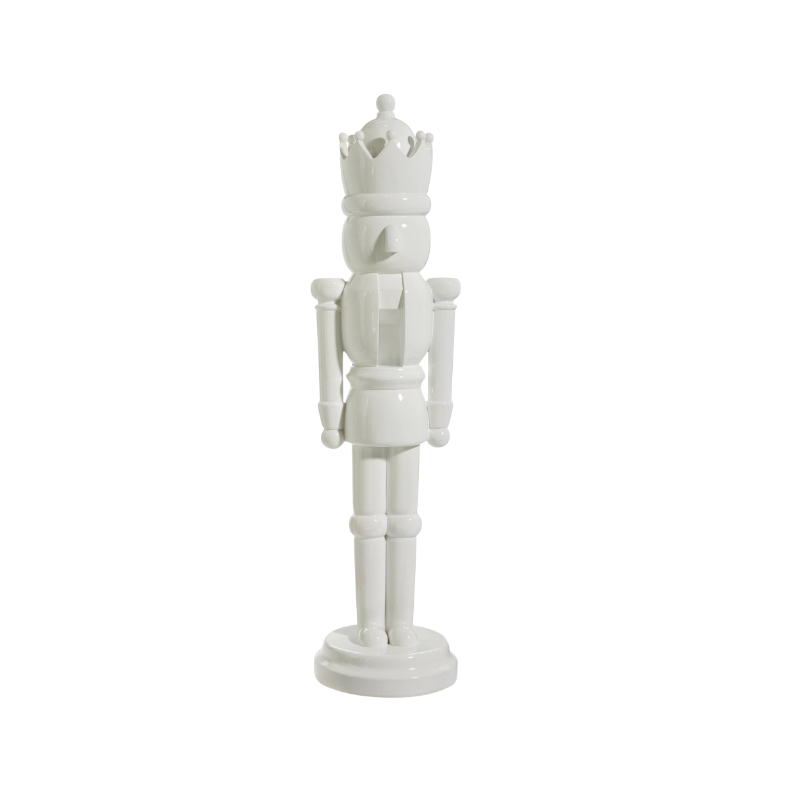 22.5-inch tall decorative white resin nutcracker with a glossy finish and crown.