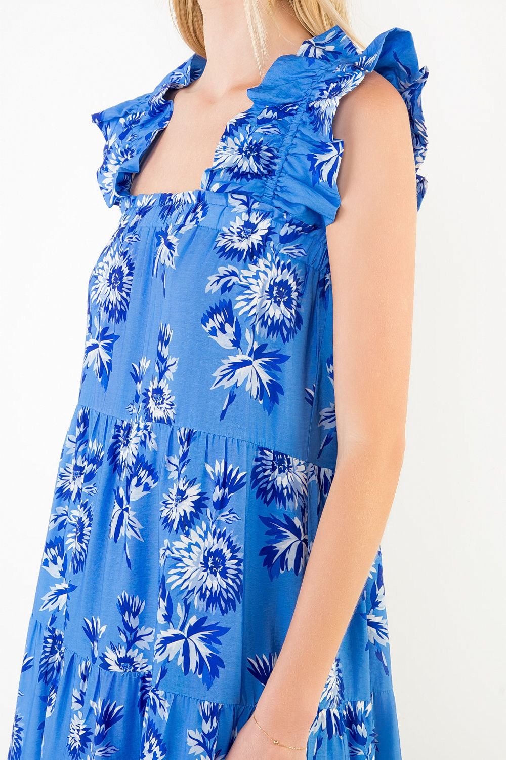 Katie Flutter Sleeve Floral Print Tiered Dress