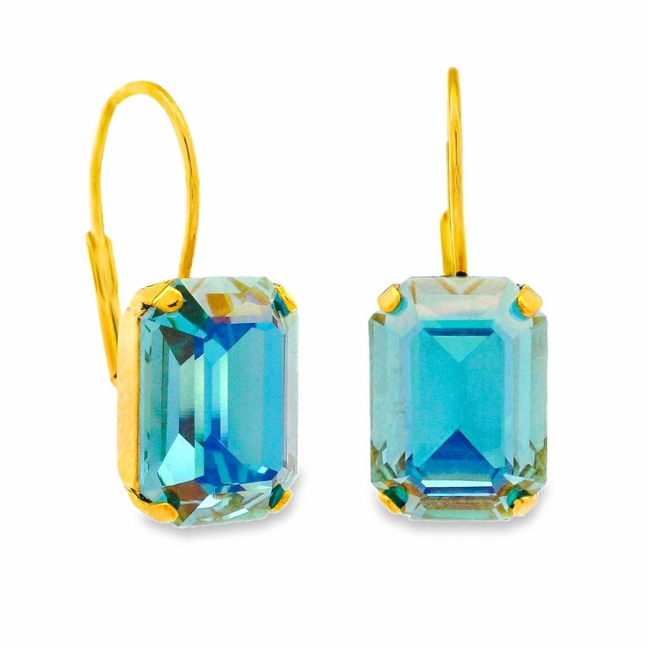 Antique gold hook earrings with aqua lemon crystals