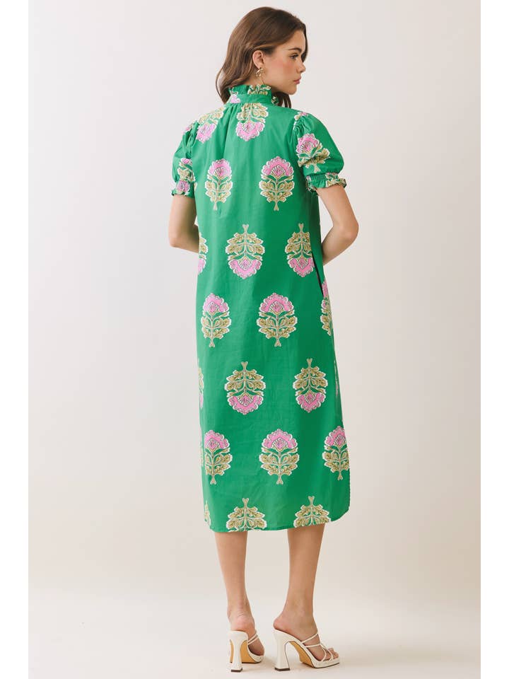 Lysa Floral Print Ruffle Collar Button Down Midi Dress