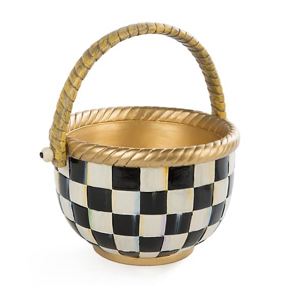 Courtly Check Large Basket in beige woven wicker with a black checkered pattern and open weave silhouette.