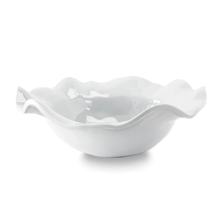 VIDA Havana medium white bowl with a glossy finish and a wavy, ruffled rim.
