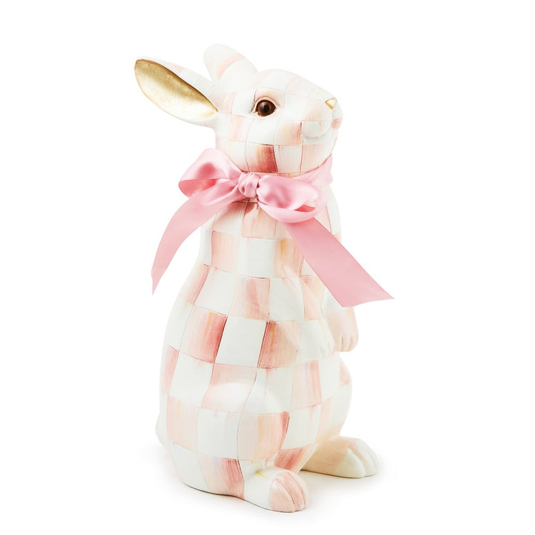 Rosy Check Standing Bunny figurine with a pink ribbon bow and gold-lined ears.