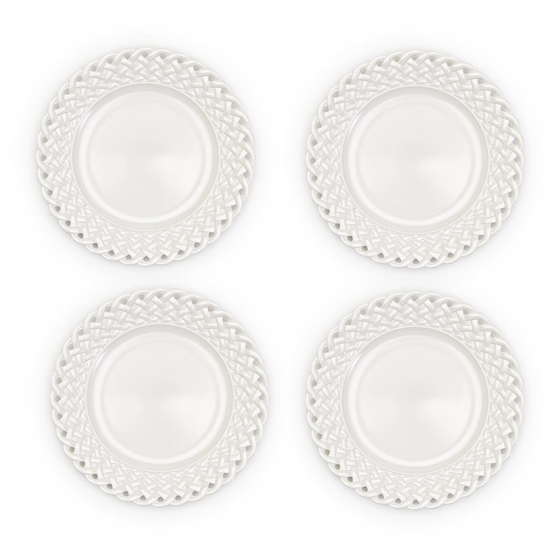 White melamine lattice-patterned dinner plate with durable rim