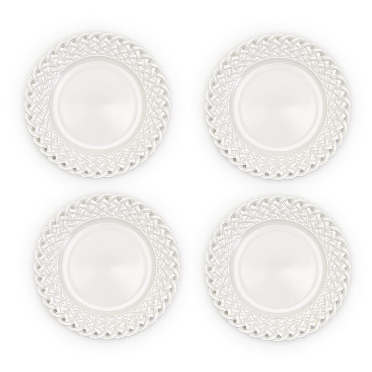 White melamine lattice-patterned dinner plate with durable rim