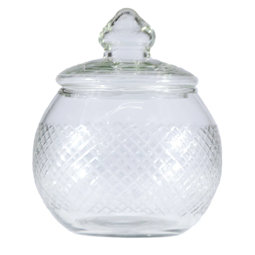 Hand-blown glass jar with lid in clear color