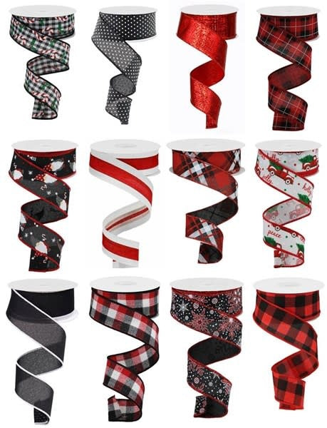 Buffalo check ribbon in red and white with a woven texture