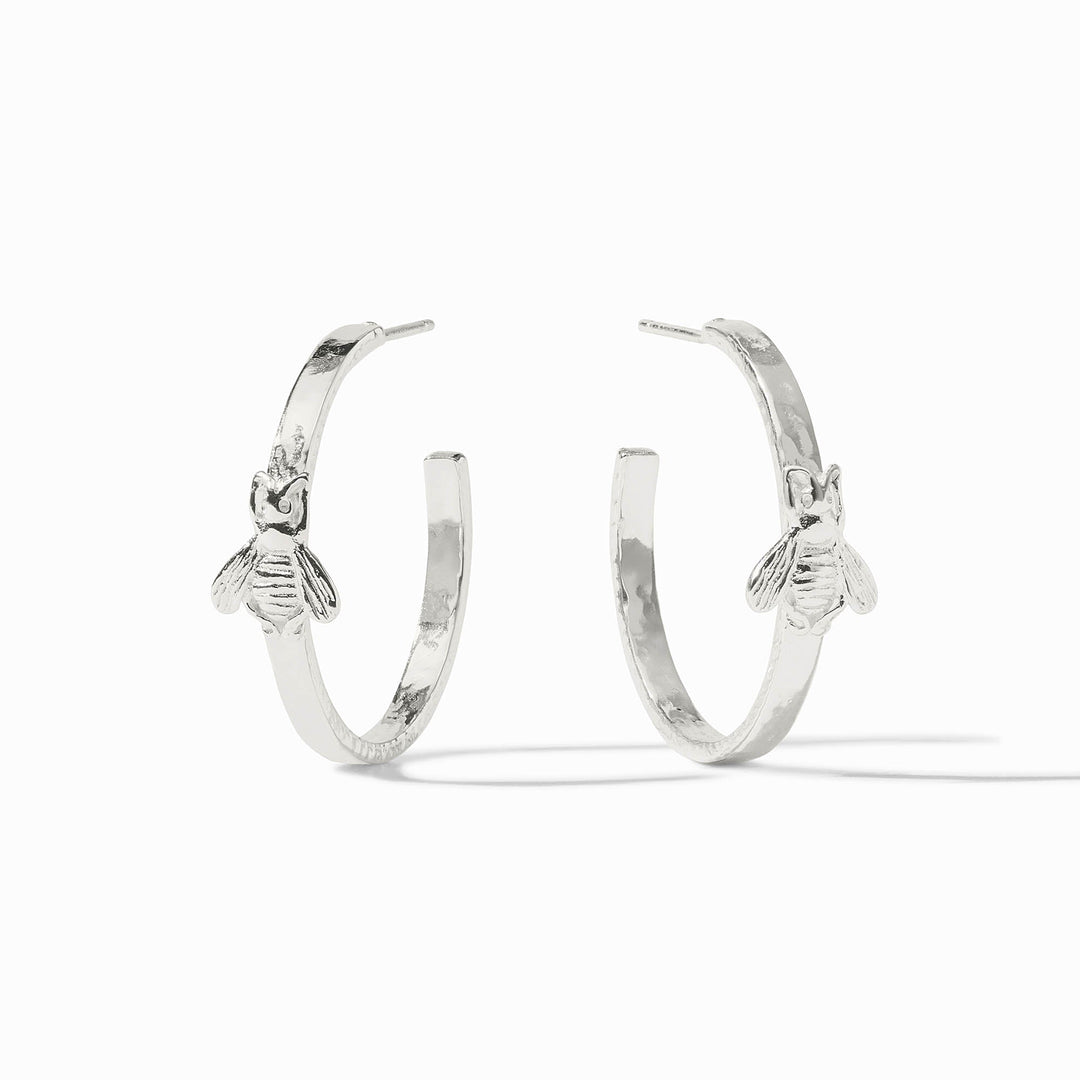 Bee Hoop Silver Earrings
