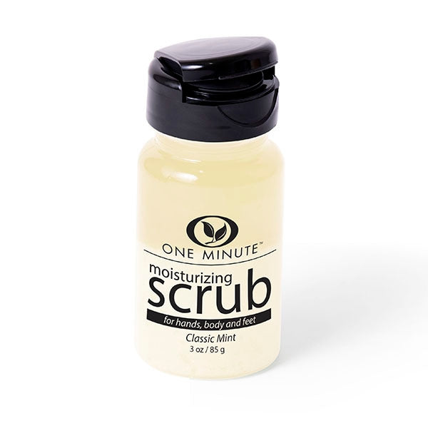 3oz Moisturizing Salt Scrub in a clear jar showing pink salt crystals and oil.