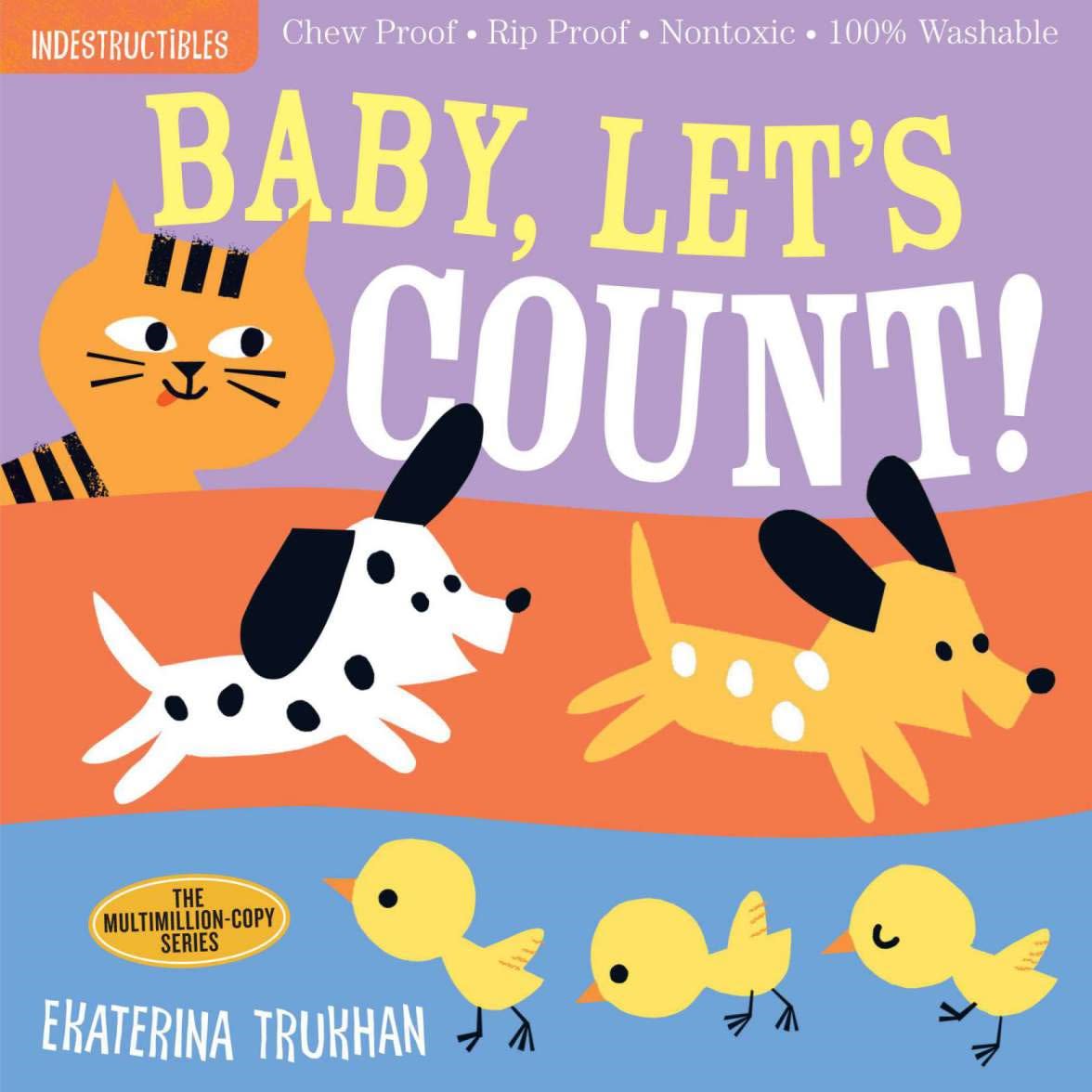 Indestructible toddler book with bright illustrations on a durable waterproof cover.