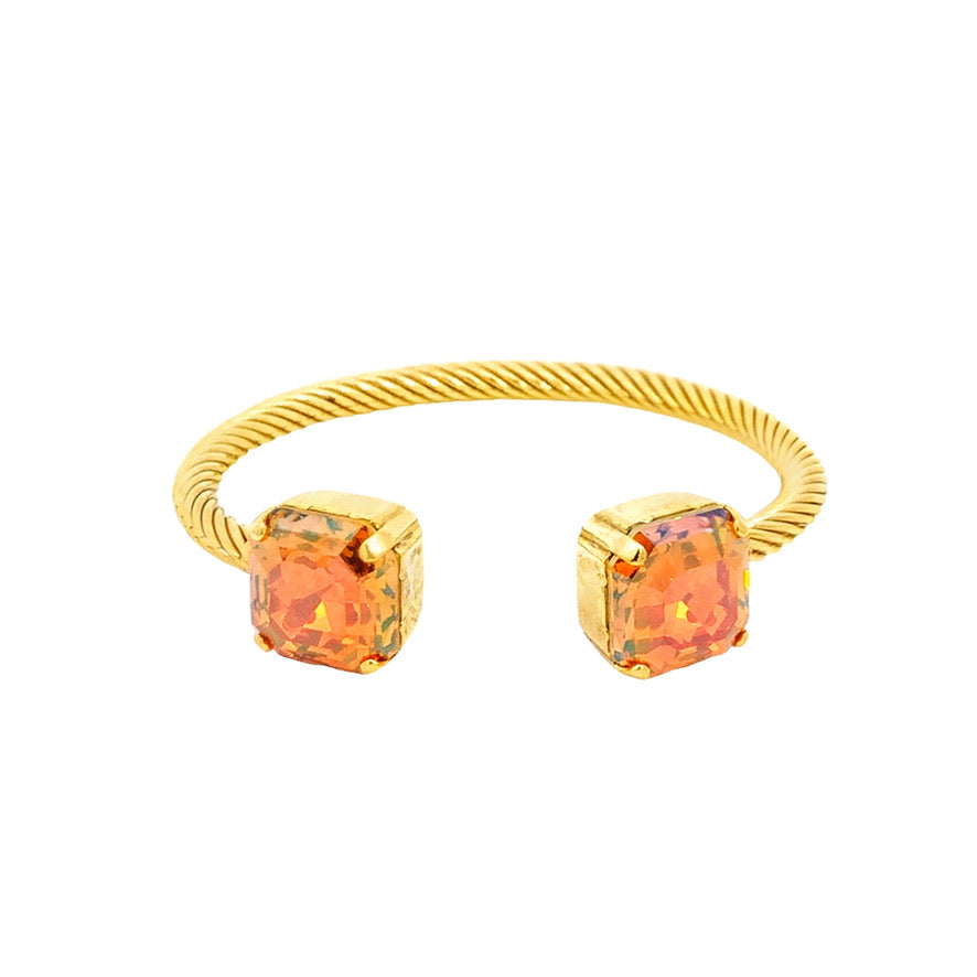 Gold plated brass square cuff bracelet with high quality crystals.