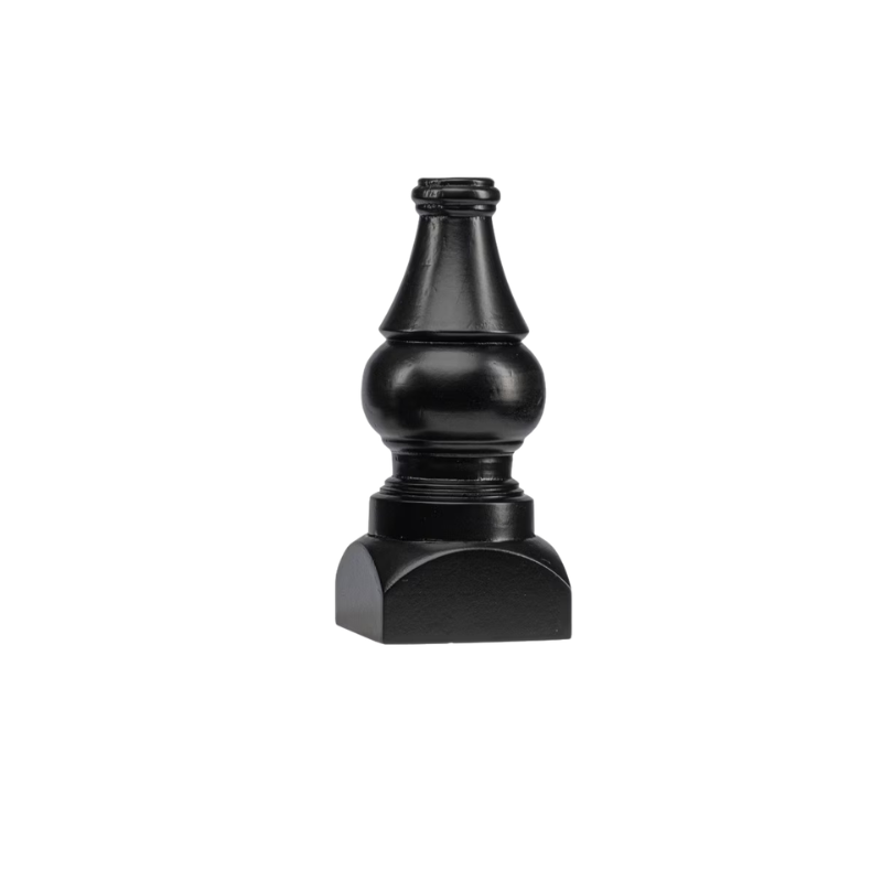 Small black display pole with a turned wood design and a square base.