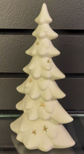Translucent white porcelain narrow Christmas tree with a slender silhouette.