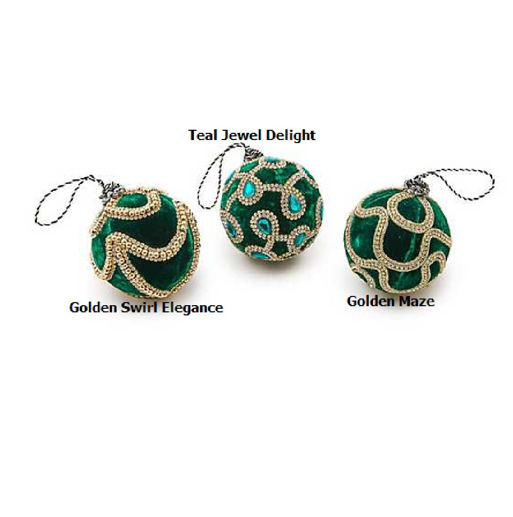 Emerald Luxe jeweled ball ornament with a spherical shape, emerald green color, and sparkling crystal embellishments.