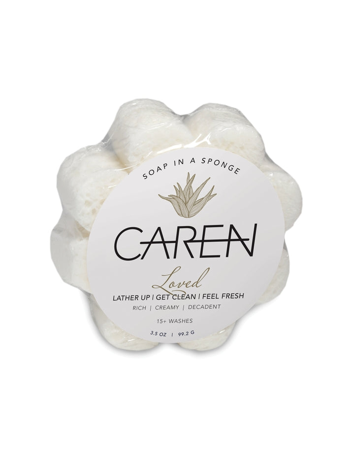Loved Soap Sponge with botanicals and aloe vera in beige sponge