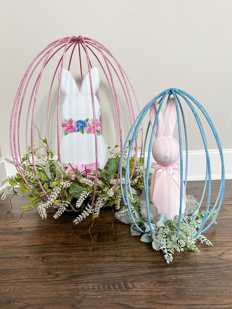 Bow Bottom Bunny stake easel with a pink bunny silhouette featuring large bow ears.