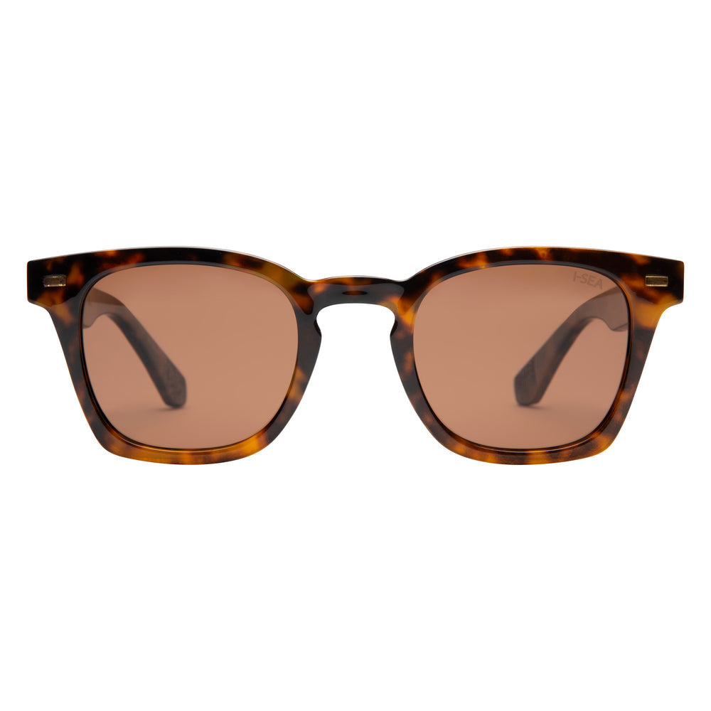 Palmer Tort/Brown polarized lens sunglasses with a tortoiseshell pattern frame and dark tinted lenses.