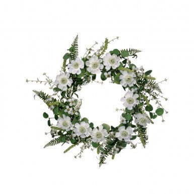 Round Summer Scabosia wreath with natural dried botanicals in earthy tones.