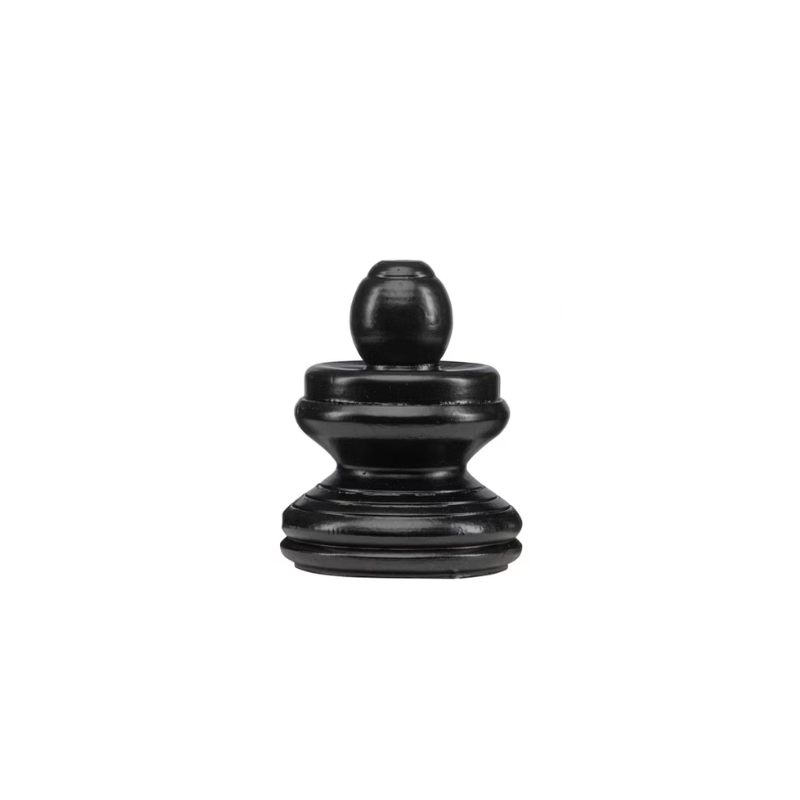 Small black wooden display pole with a rounded top and tiered base, shown on a white background.