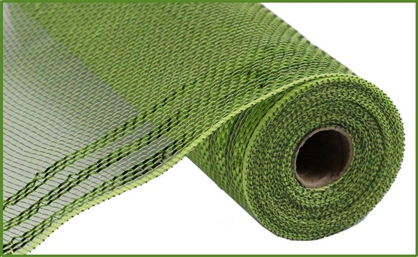 Roll of green metallic border stripe mesh ribbon for crafting and wreath making.