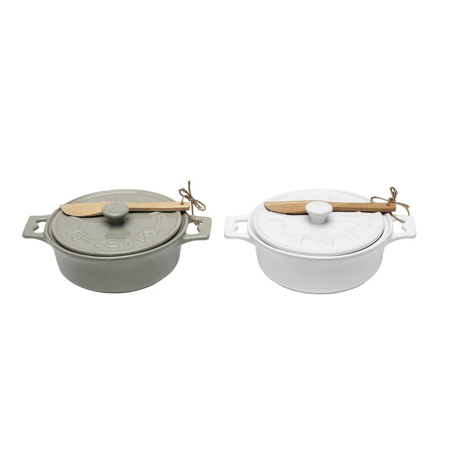 Brie Baker w/ Lid & Spreader / Set of 2