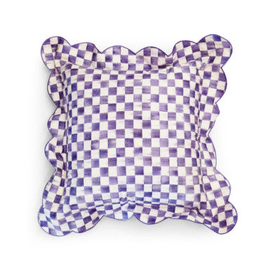 Reversible scalloped throw pillow in cotton with a check pattern.