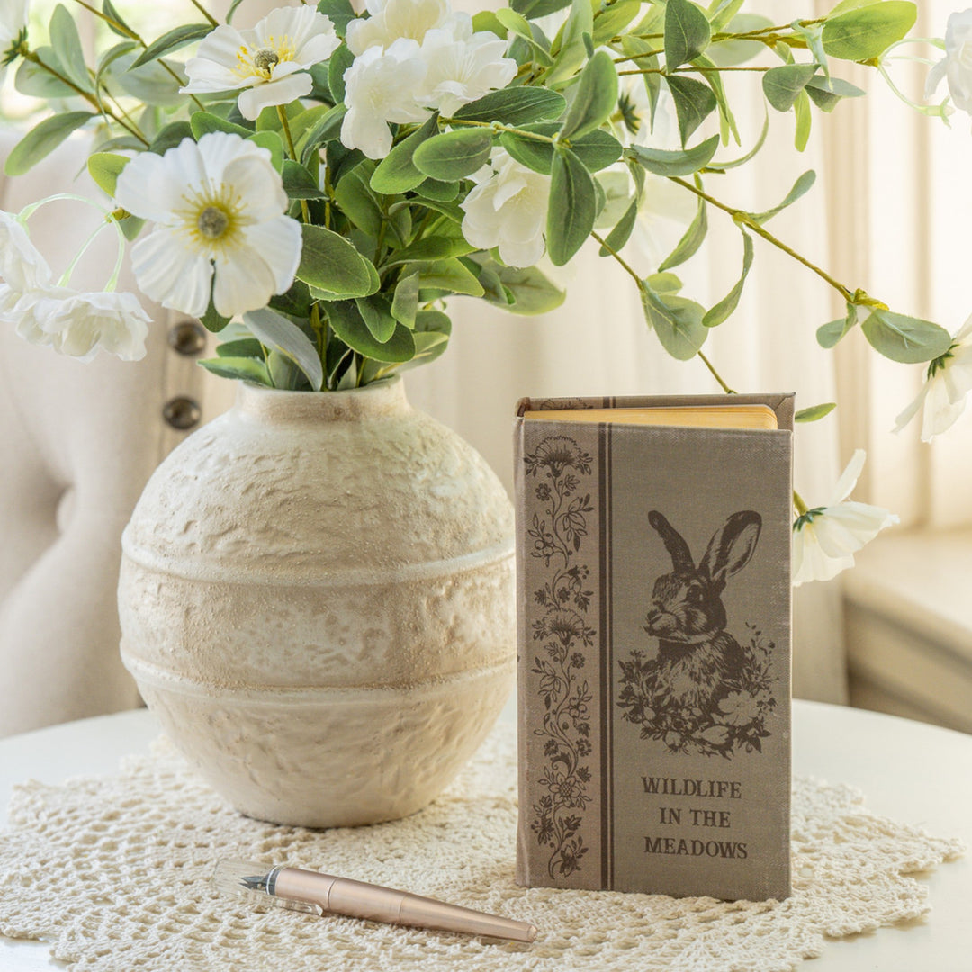 7-inch Wildlife in the Meadows journal with a wood cover featuring meadow scenery.