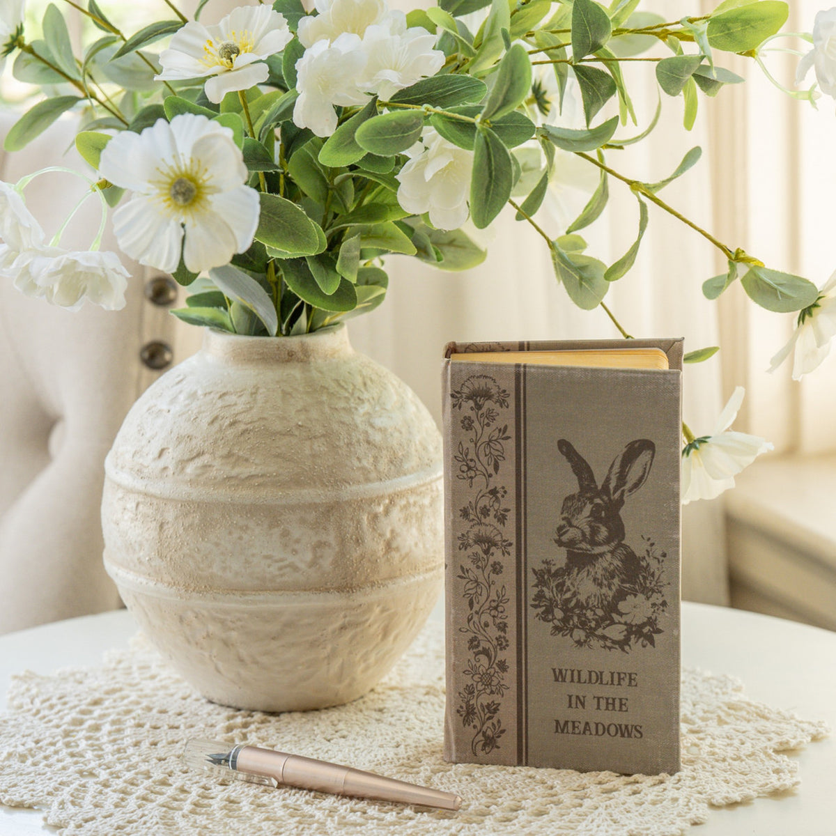 7-inch Wildlife in the Meadows journal with a wood cover featuring meadow scenery.