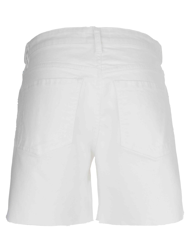 Hailey high-rise short in raw hem style with a relaxed fit.