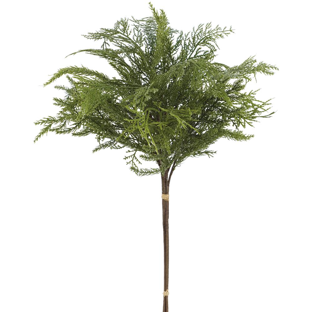 Bundle of three artificial green cedar wreaths with glittered plastic foliage on iron wire frames.