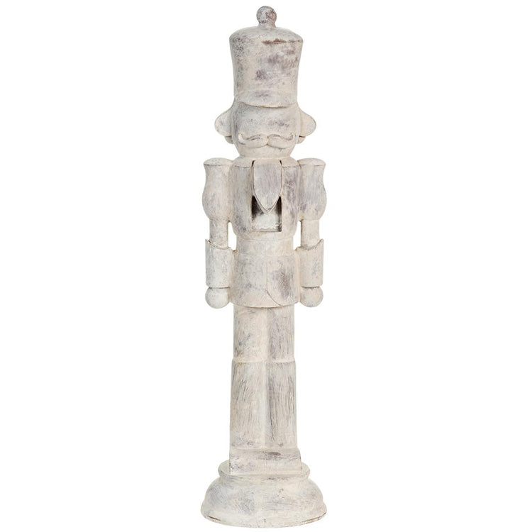 20 inch beige antique nutcracker figurine with a distressed finish and traditional design.