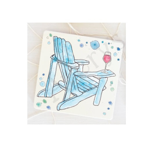 Square stone coaster with hand-painted artwork on top and cork backing.