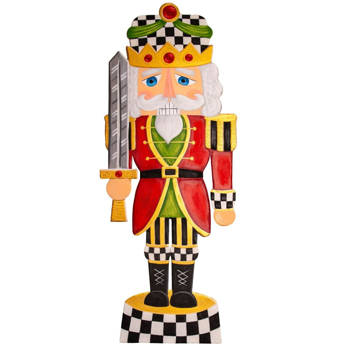 Elegant Nutcracker Yard stake easel in dark wood with gold accents.