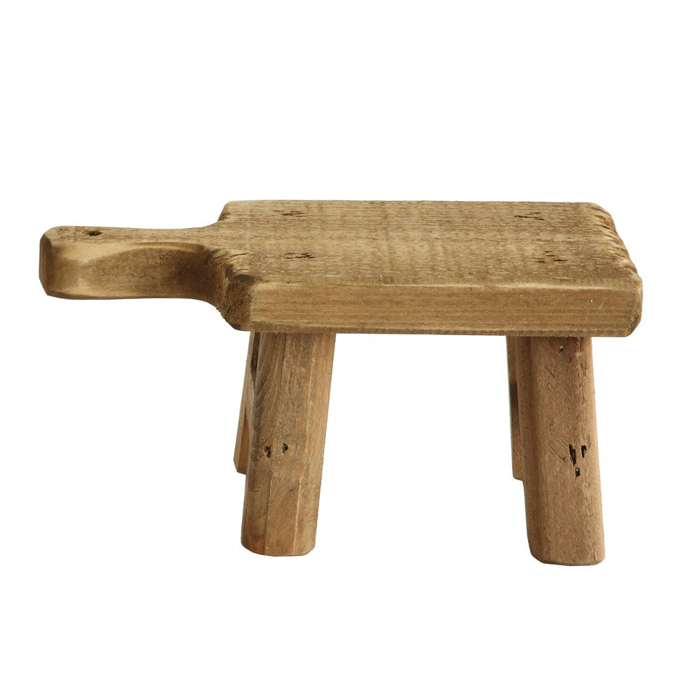 Wood pedestal with a square top measuring 9-1/2 inches long by 4-3/4 inches wide and high.