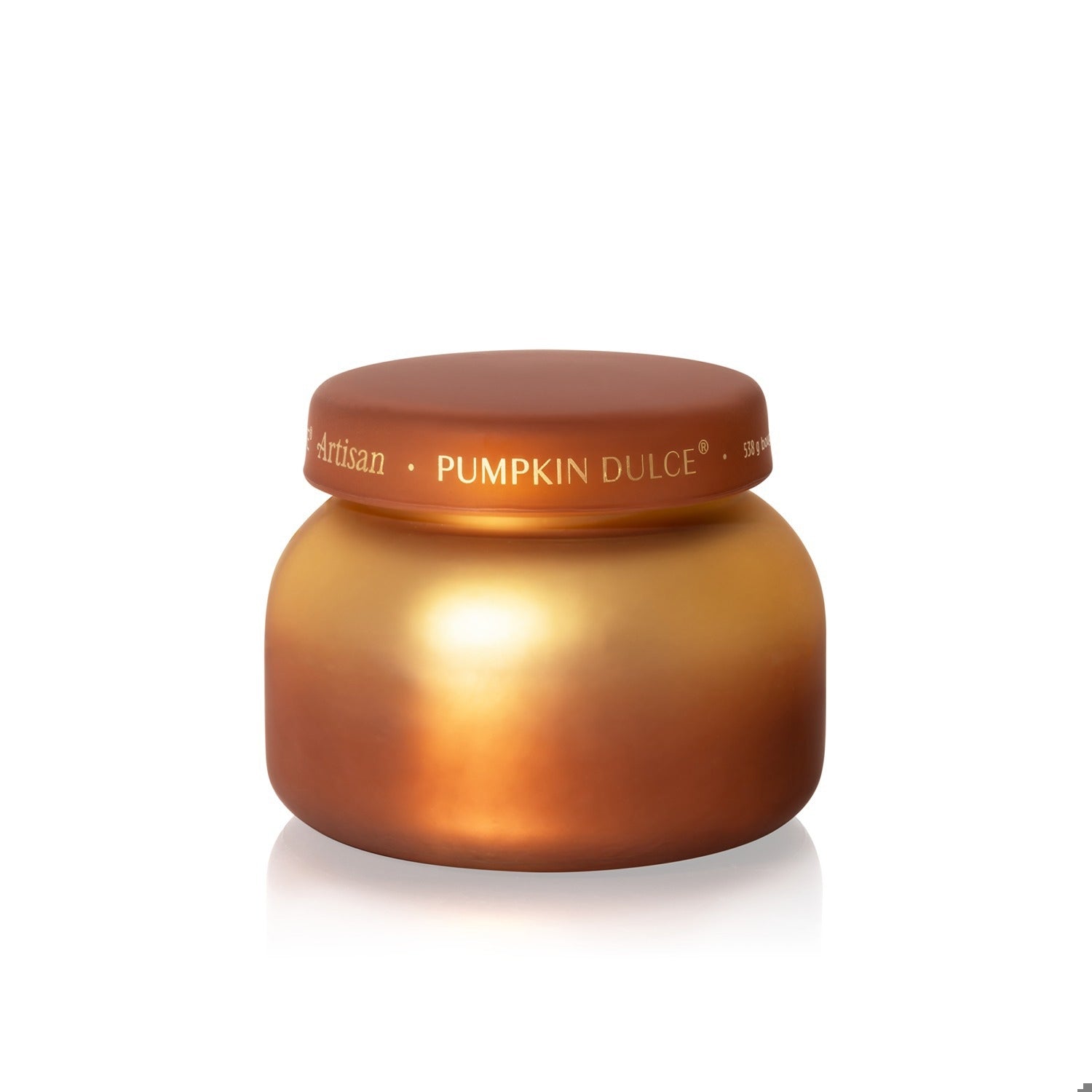 Capri Blue Pumpkin Dulce Artisan Tuscan Radiance Signature Candle in a frosted amber glass jar.