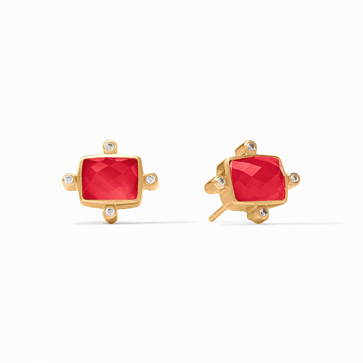 Clara Stud Gold earring featuring a mother-of-pearl center with cubic zirconia accents on a gold post.