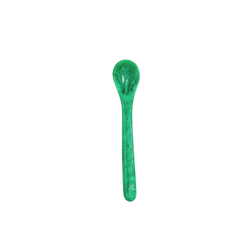 Green marbled resin Color Pop Spoon with a slim handle and rounded bowl.