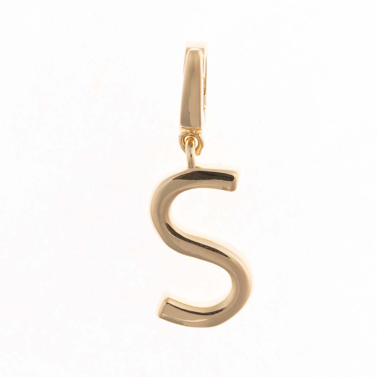 18k gold plated Tia Initial Charm featuring the letter S with a clasp for necklaces.